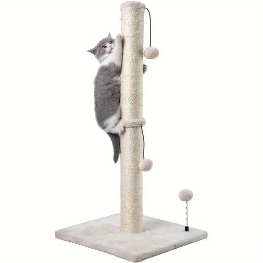 Palo da grattare per gatti in sisal da 34 pollici con palline appese, torre resistente per gatti adulti da interno, centro attività resistente ai graffi